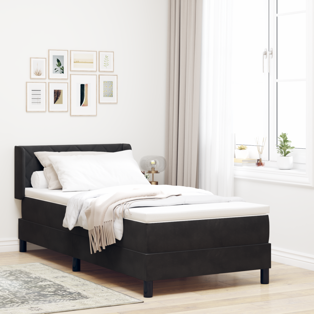 vidaXL Bäddfjäder med huvudgavel Svart 200 x 90 cm Sammet