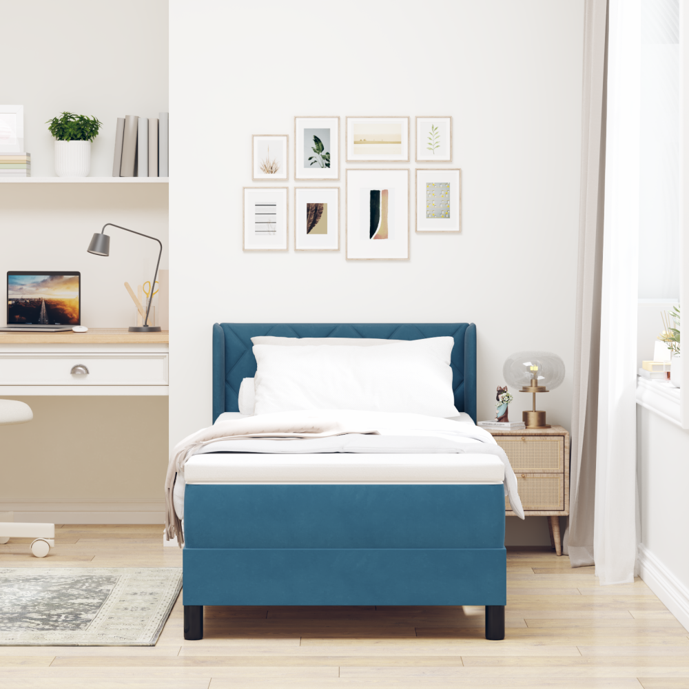 vidaXL Resårsäng med madrass 90x200 cm mörkblå sammet