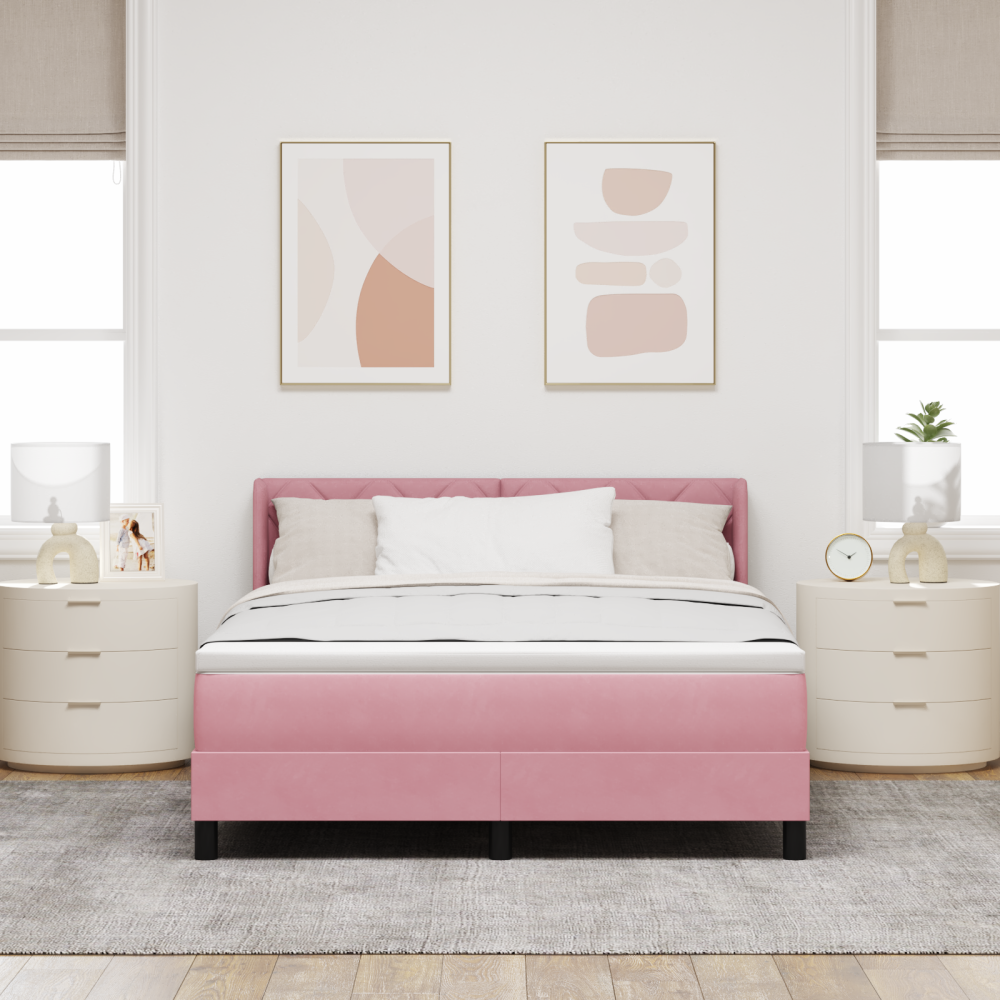 vidaXL Resårsäng med madrass 140x190 cm rosa sammet
