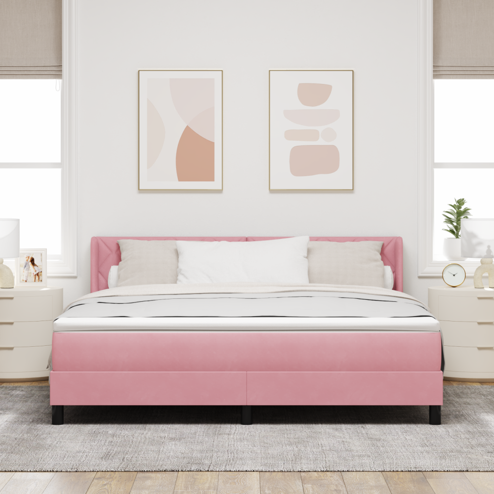 vidaXL Bäddfjäder med huvudgavel Rosa 200 x 180 cm Sammet