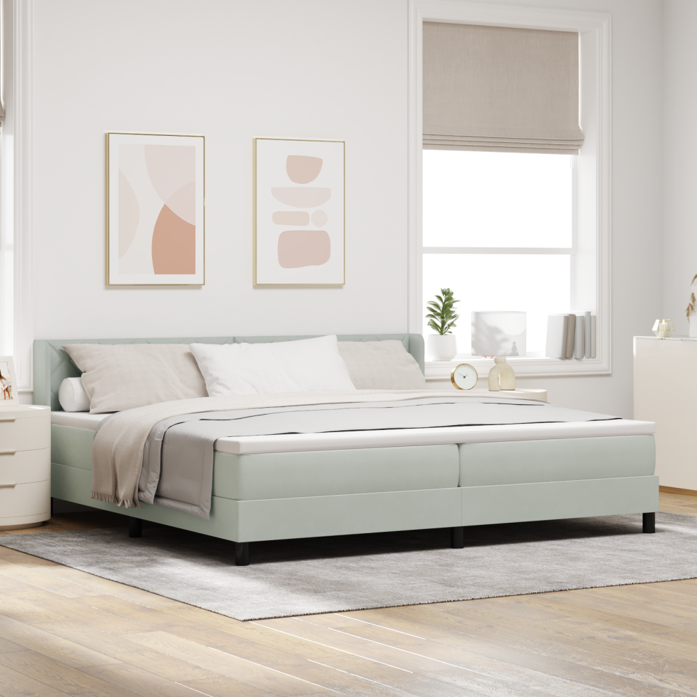 vidaXL Resårsäng med madrass 200x200 cm ljusgrå sammet