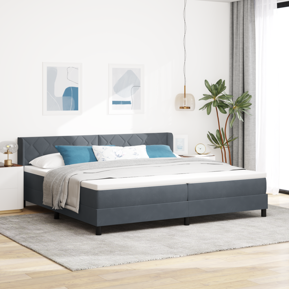 vidaXL Resårsäng med madrass 200x200 cm mörkgrå sammet