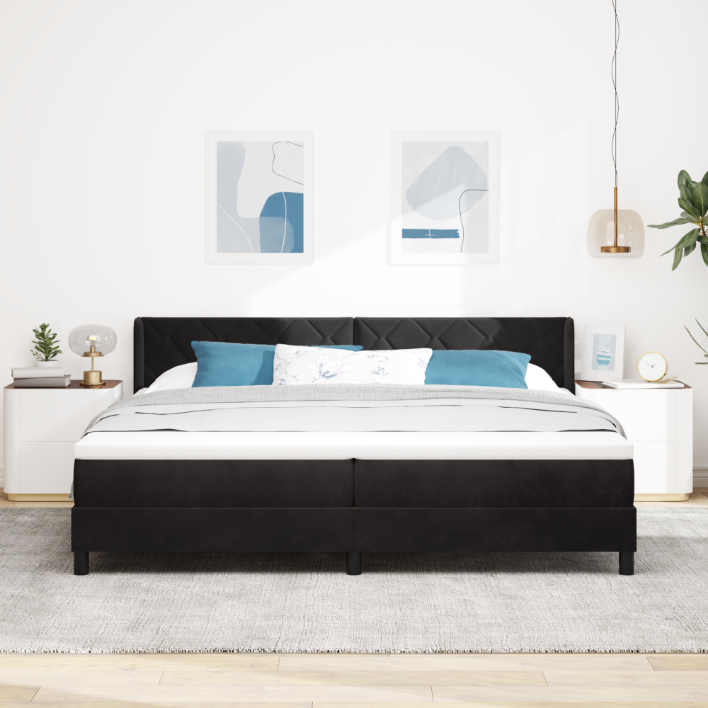 vidaXL Bäddfjäder med huvudgavel Svart 200 x 200 cm Sammet