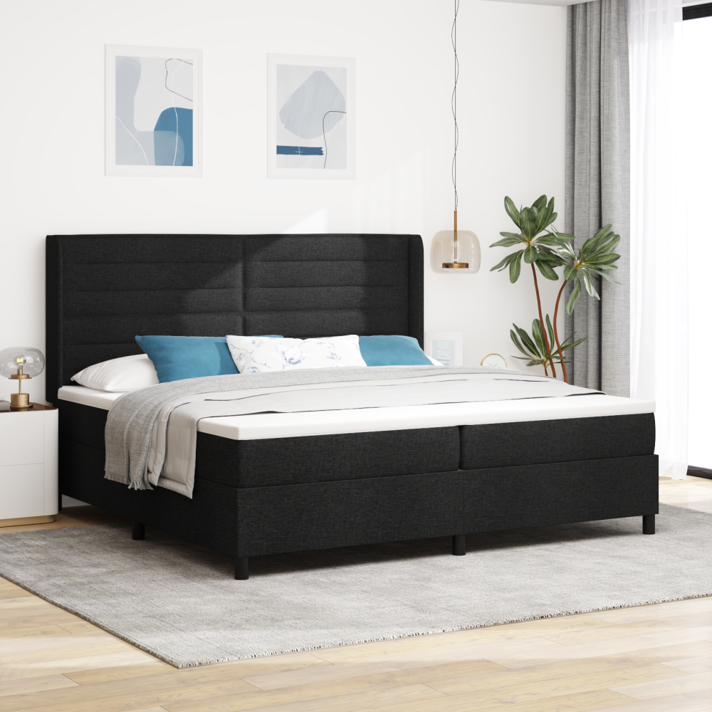 vidaXL Bäddfjäder med madrass med huvudgavel Svart 200 x 200 cm tyg