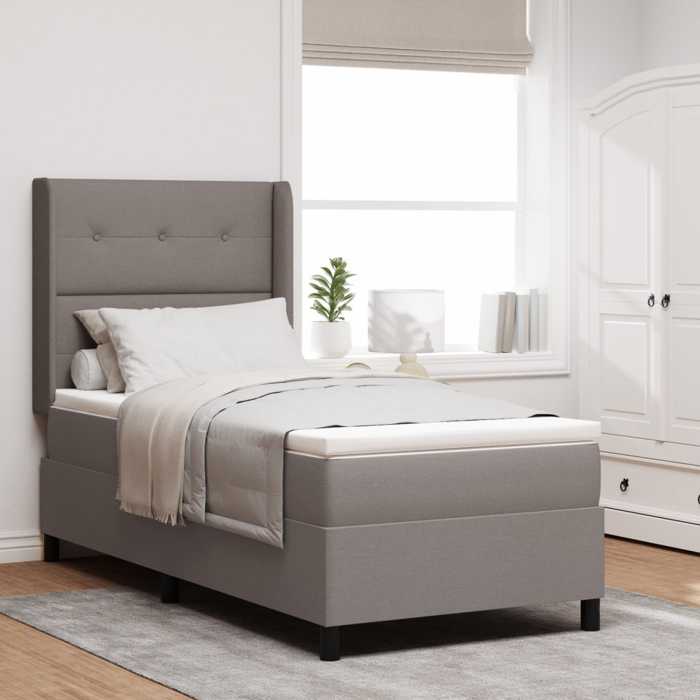 vidaXL Resårsäng med madrass 100x200 cm taupe tyg