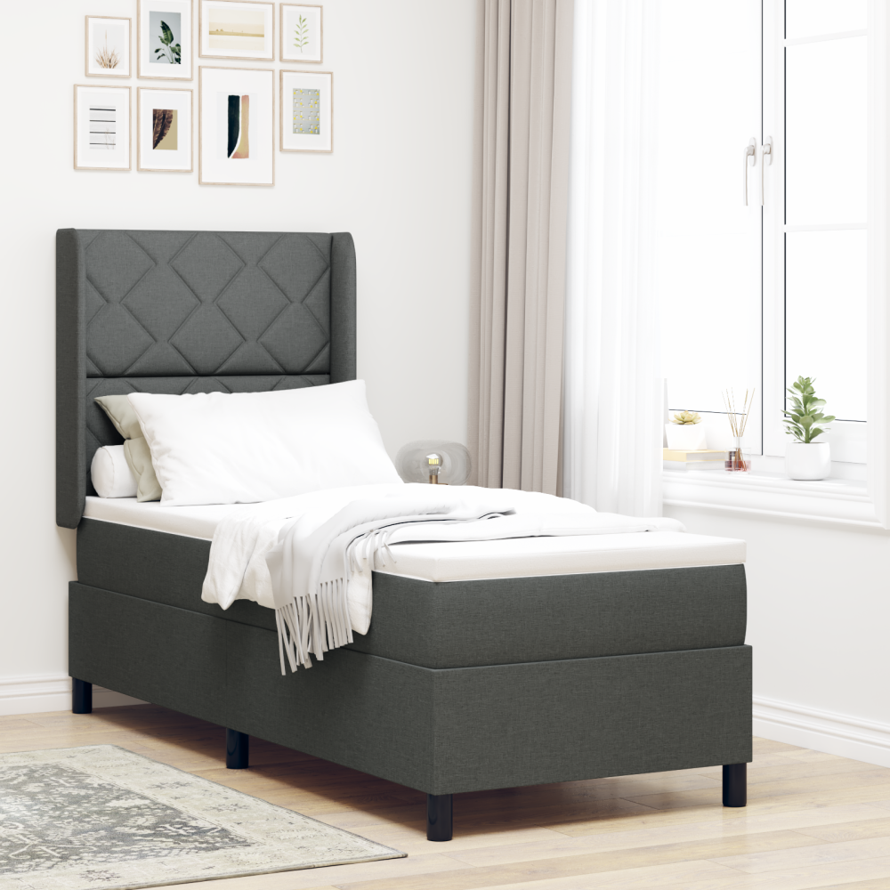vidaXL Resårsäng med madrass 90x190 cm mörkgrå tyg