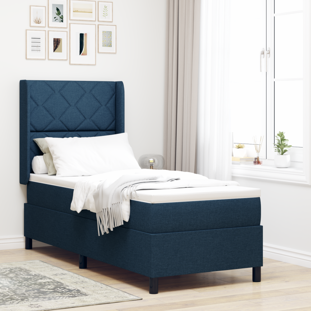 vidaXL Boxspring Säng med Madrass Blå 90x190 cm Tyg