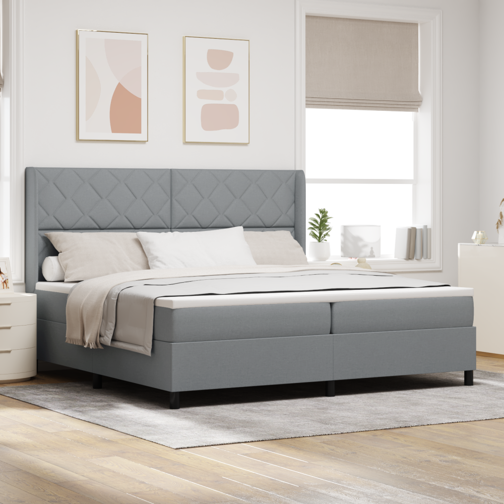 vidaXL Bäddfjäder med kudde med huvudgavel Ljusgrå 200 x 200 cm tyg