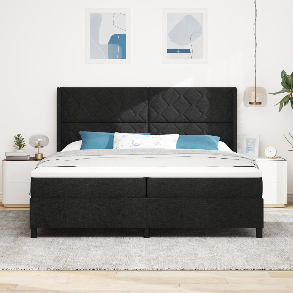 vidaXL Bäddfjäder med kudde med huvudgavel Svart 200 x 200 cm tyg