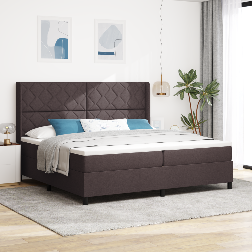 vidaXL Bäddfjäder med kudde med huvudgavel Mörkbrun 200 x 200 cm tyg