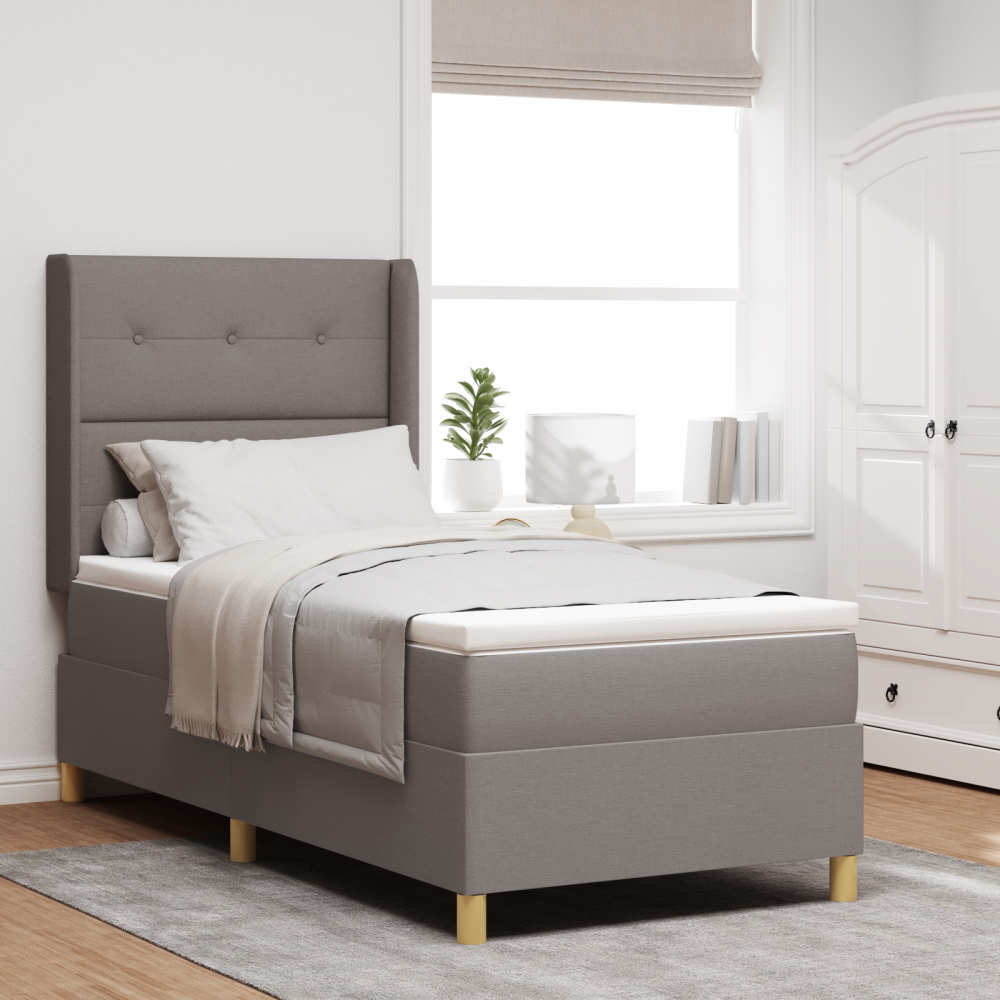 vidaXL Resårsäng med madrass 100x200 cm taupe tyg
