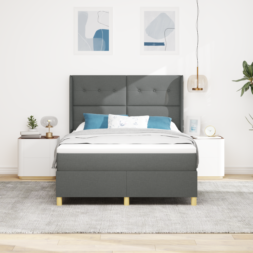 vidaXL Bäddfjäder med huvudgavel Mörkgrå 160 x 200 cm tyg