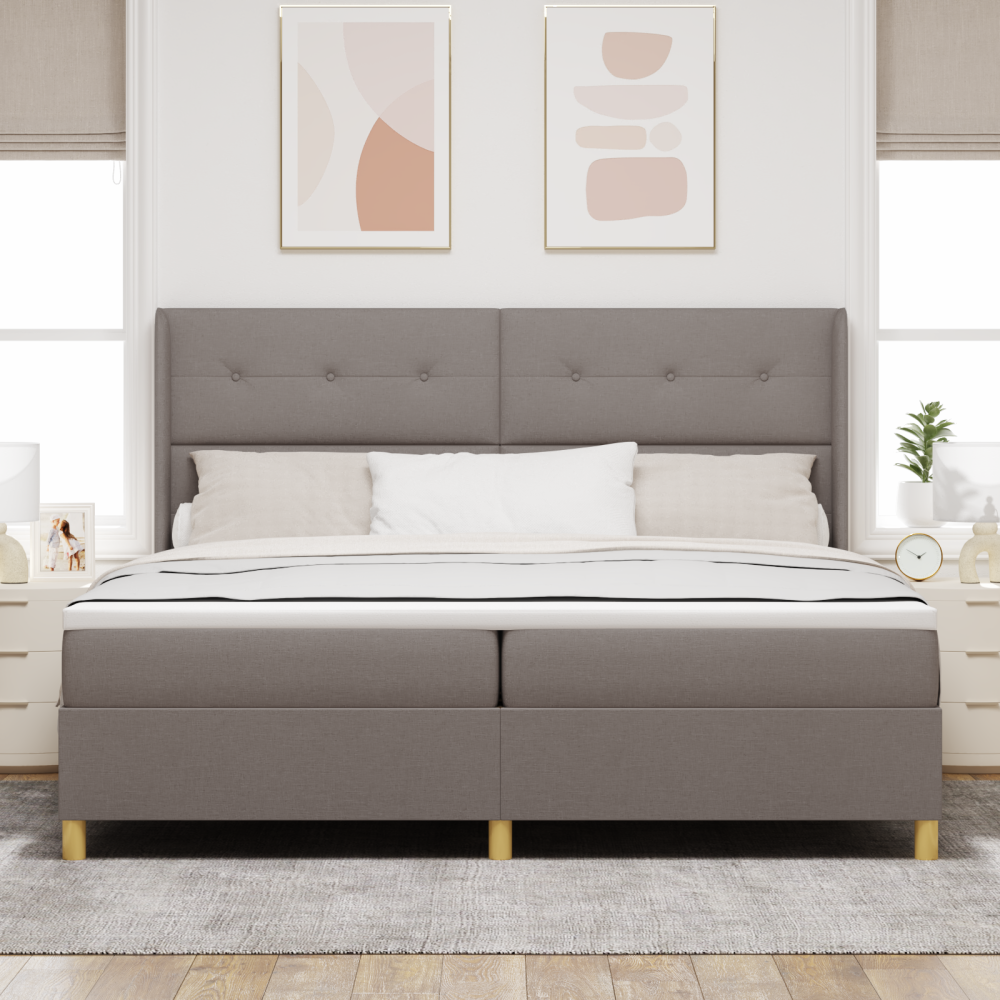 vidaXL Bäddfjäder med huvudgavel Taupe 200 x 200 cm tyg