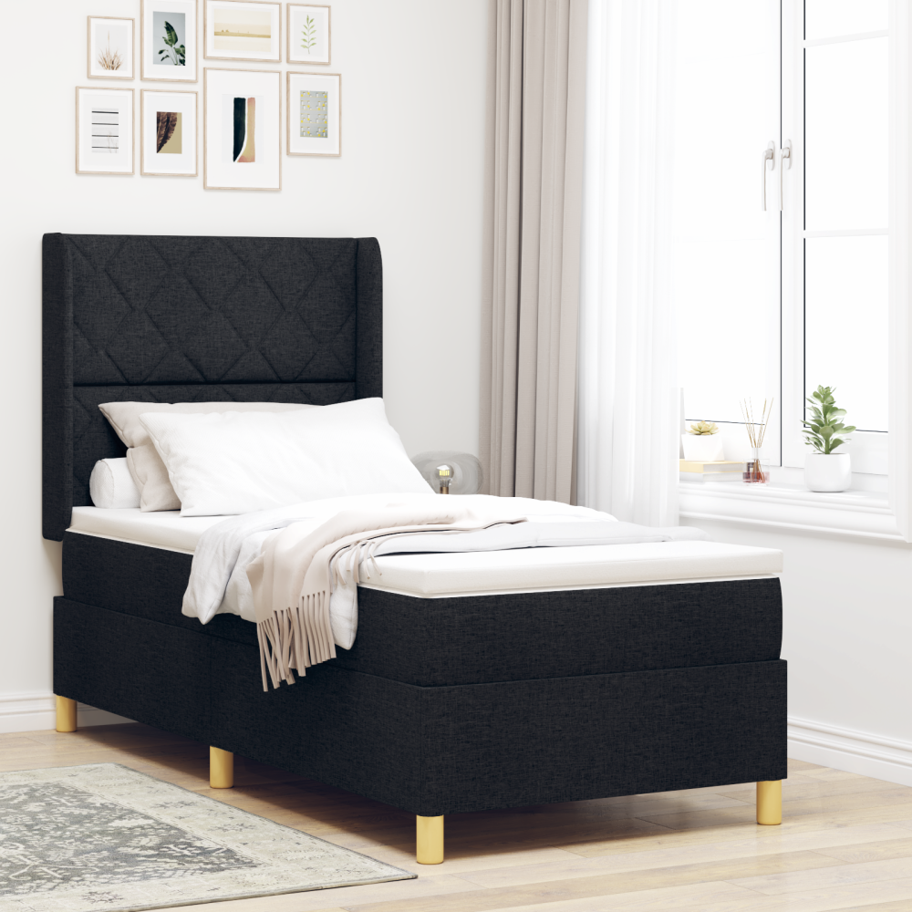 vidaXL Sängram med madrass svart 100x200 cm tyg
