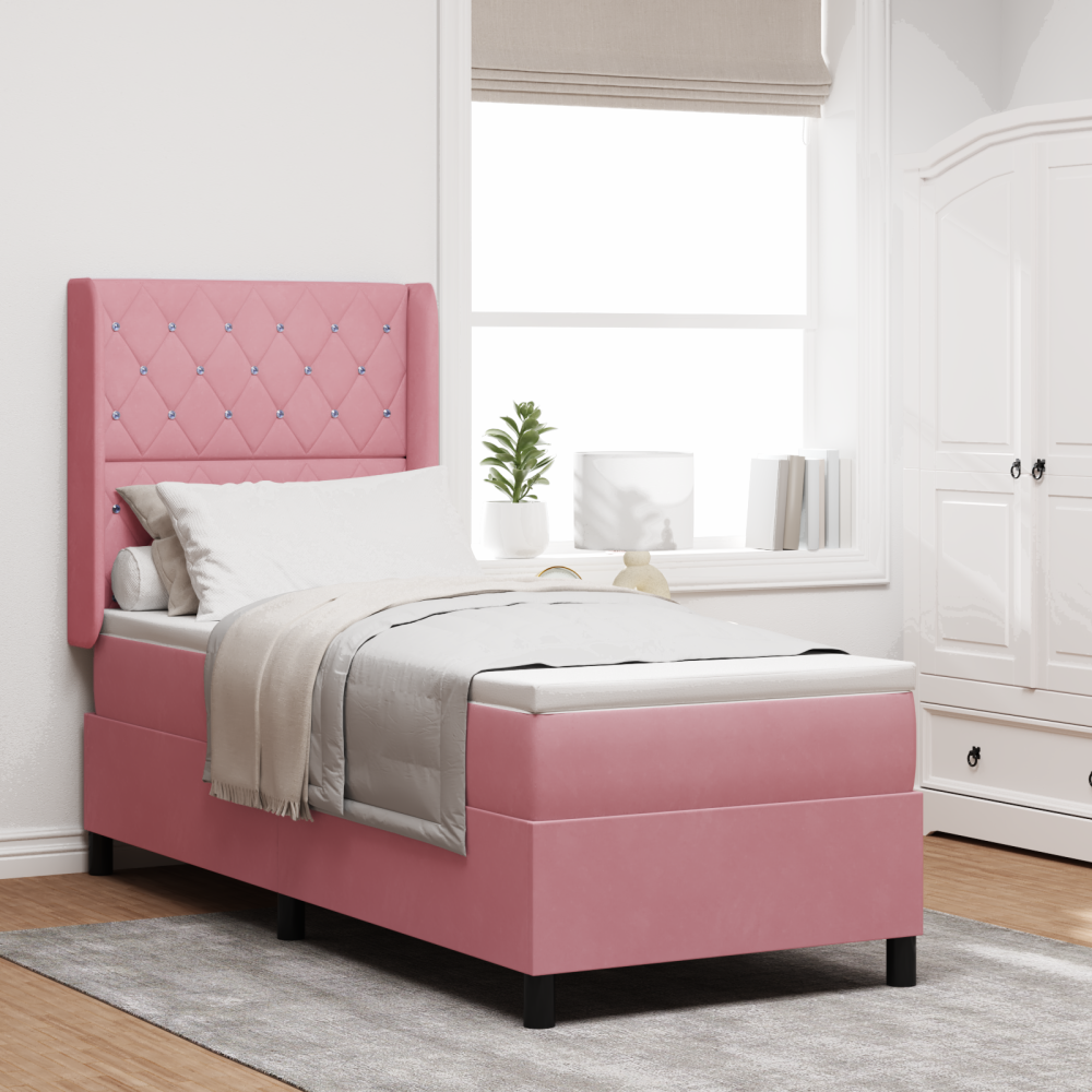 vidaXL Bäddfjäder med madrass med huvudgavel Rosa 80 x 200 cm Sammet