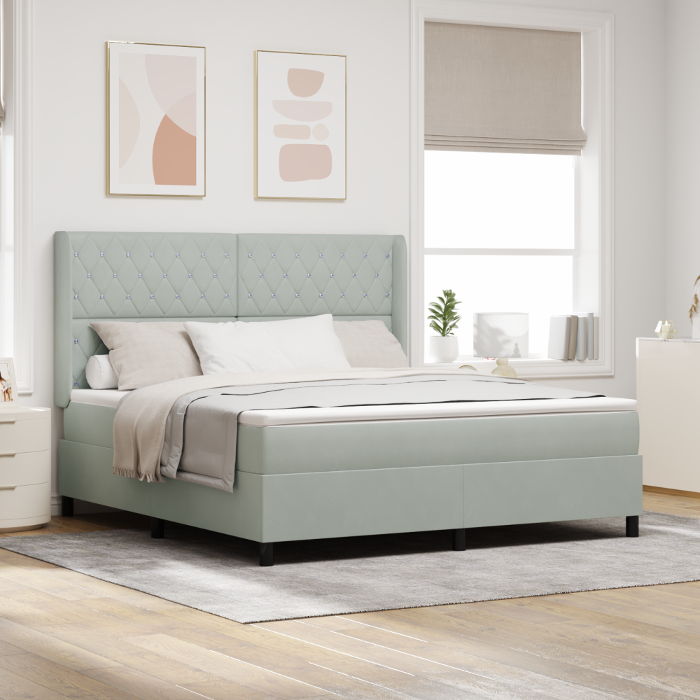 vidaXL Resårsäng med madrass 180x200 cm ljusgrå sammet