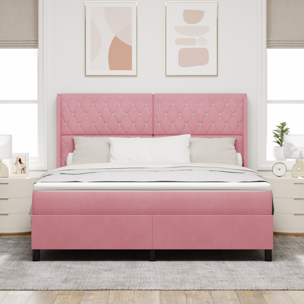 vidaXL Bäddfjäder med madrass med huvudgavel Rosa 180 x 200 cm Sammet