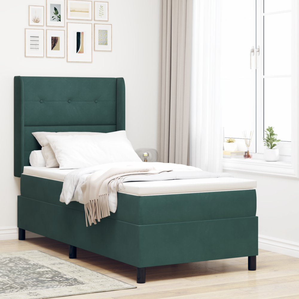 vidaXL Bäddfjäder med huvudgavel Mörkgrön 90 x 200 cm Sammet