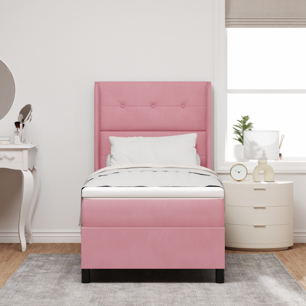vidaXL Bäddfjäder med huvudgavel Rosa 90 x 200 cm Sammet