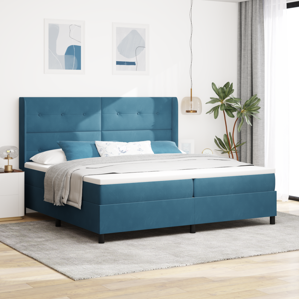 vidaXL Bäddfjäder med madrass med huvudgavel Blå 100 x 200 cm Sammet