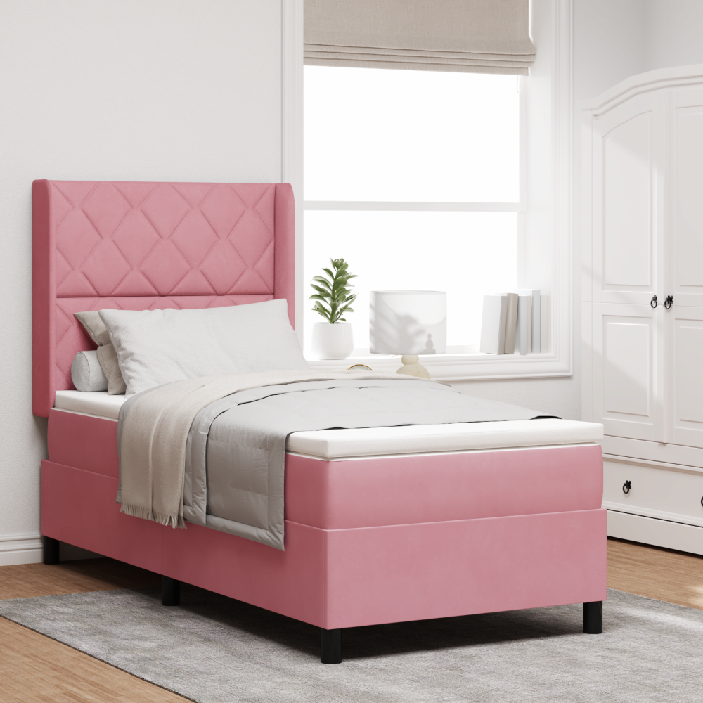vidaXL Bäddfjäder med huvudgavel Rosa 90 x 200 cm Sammet