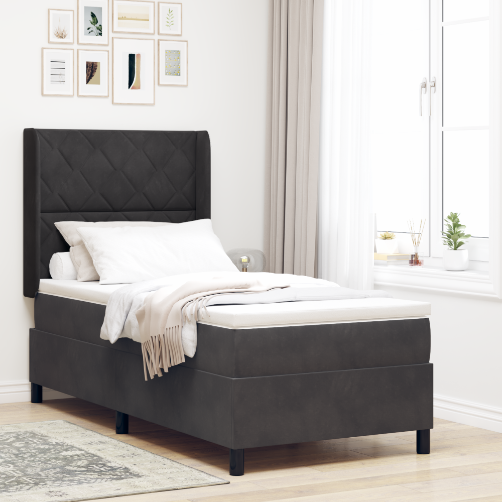 vidaXL Bäddfjäder med huvudgavel Svart 100 x 200 cm Sammet