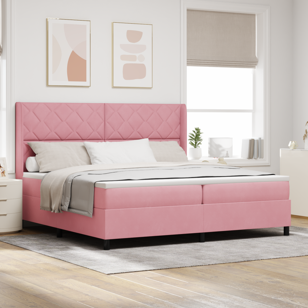 vidaXL Bäddfjäder med huvudgavel Rosa 200 x 200 cm Sammet