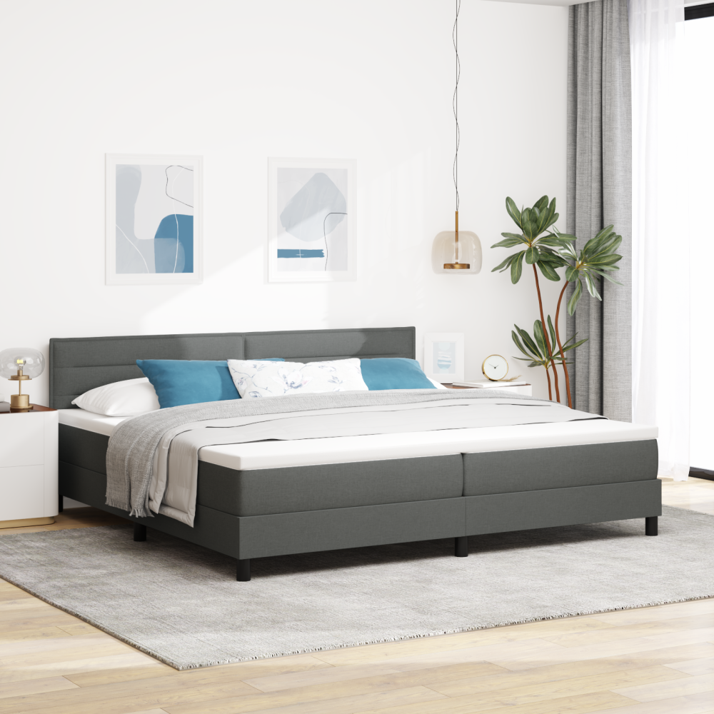 vidaXL Bäddfjäder med madrass med led Mörkgrå 200 x 200 cm tyg