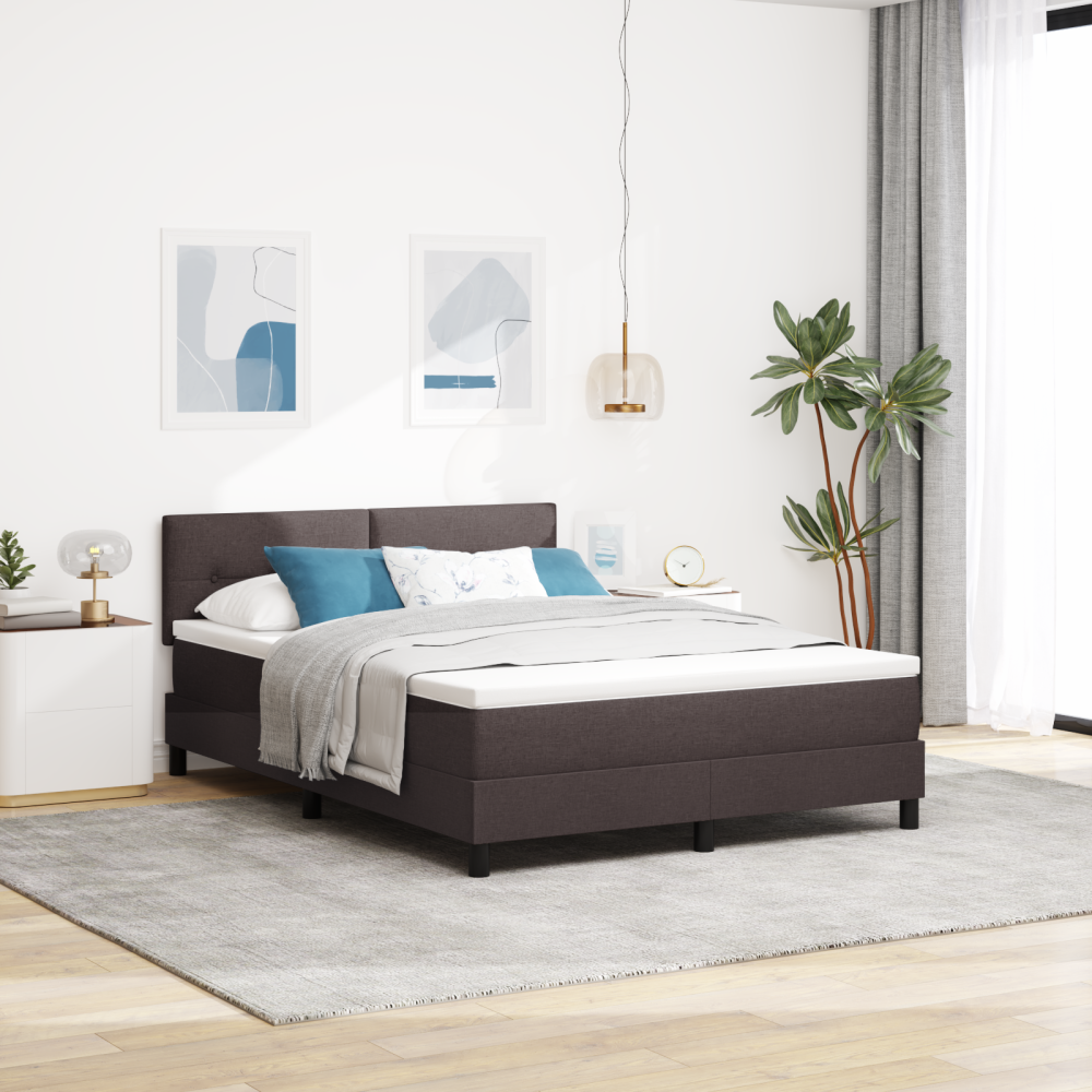 vidaXL Bäddfjäder med LED-ljusslingor Mörkbrun 160 x 200 cm tyg