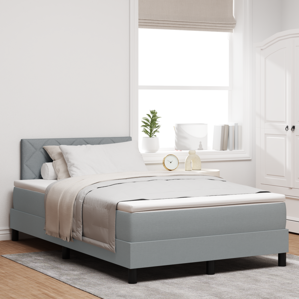 vidaXL Boxspring-säng med madrass & LED Ljusgrå 120x200 cm Tyg