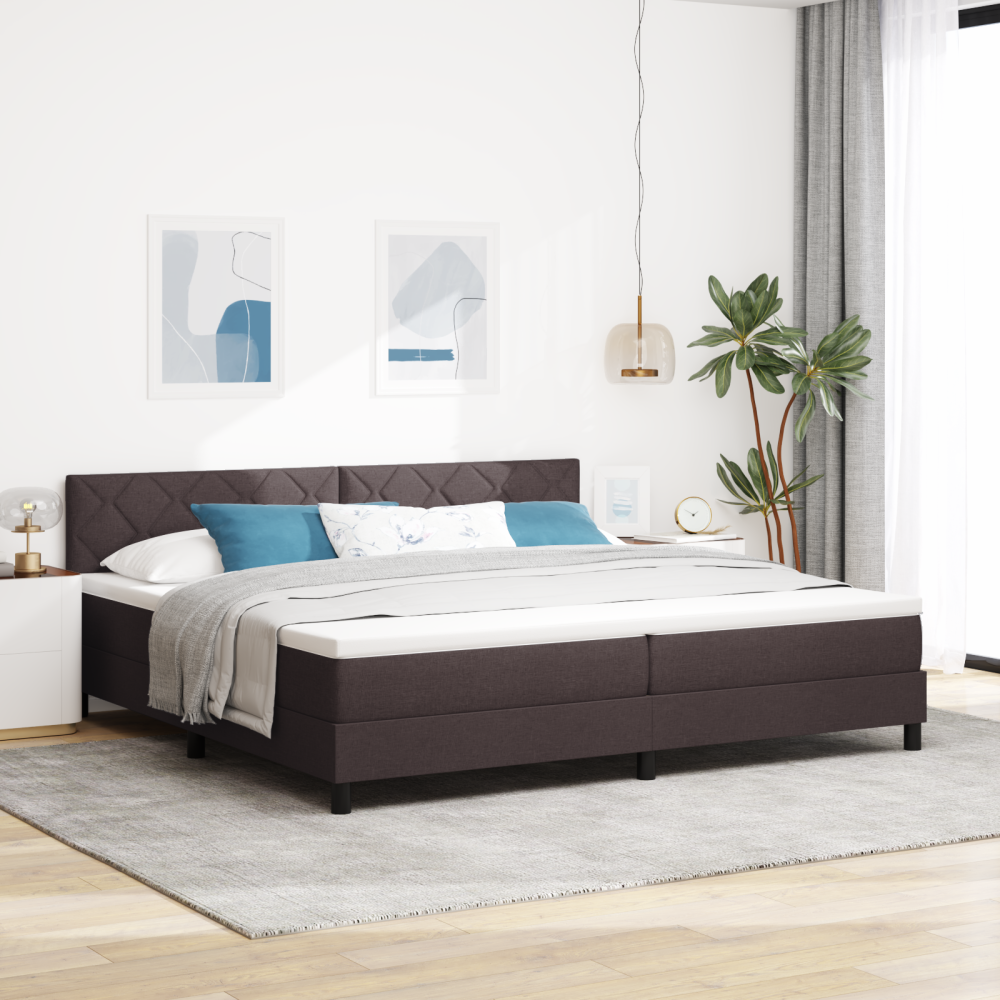 vidaXL Box Spring Säng med Madrass & LED Mörkbrun 200x200 cm Tyg