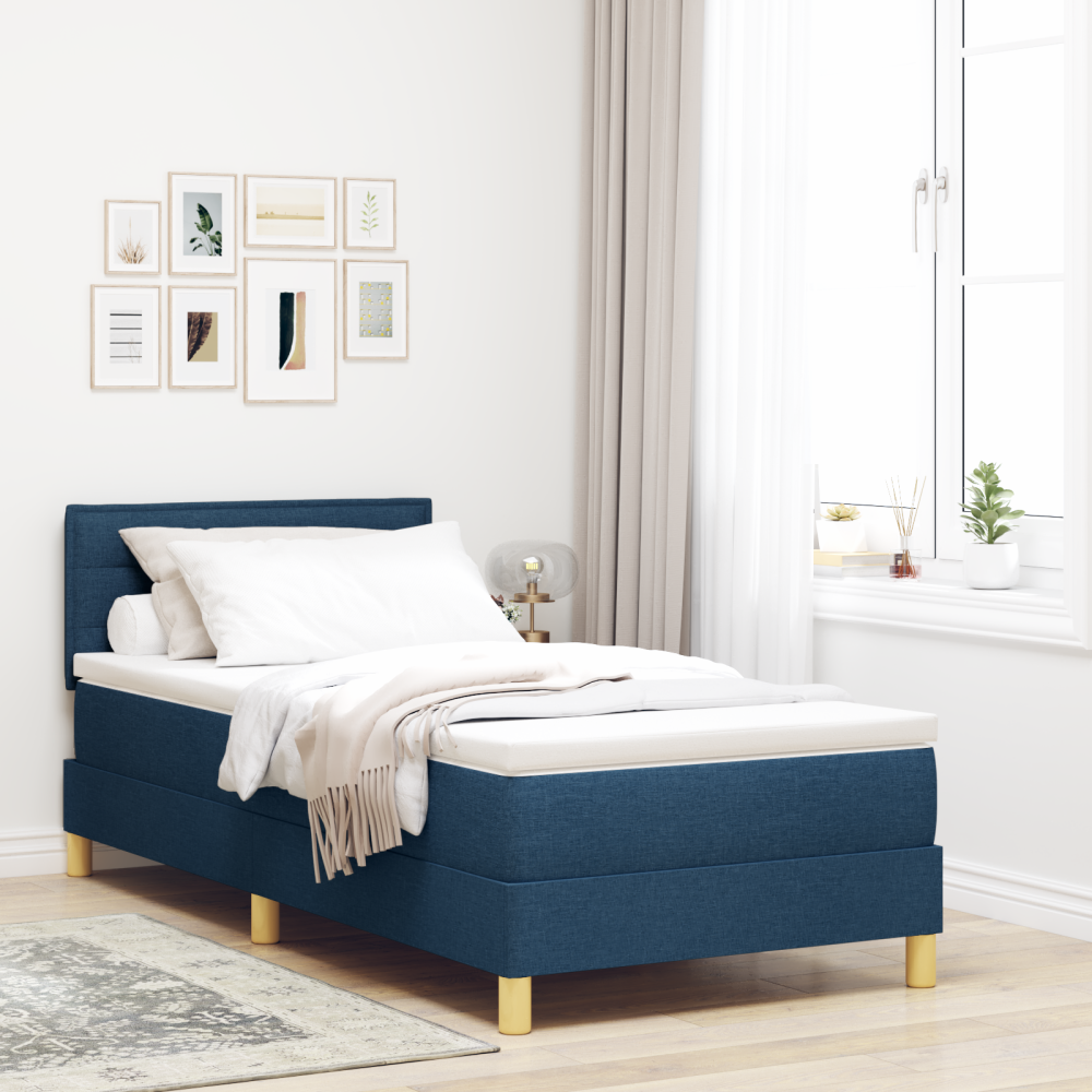 vidaXL LED Box Säng med LED-ljusslingor Blå 100 x 200 cm tyg