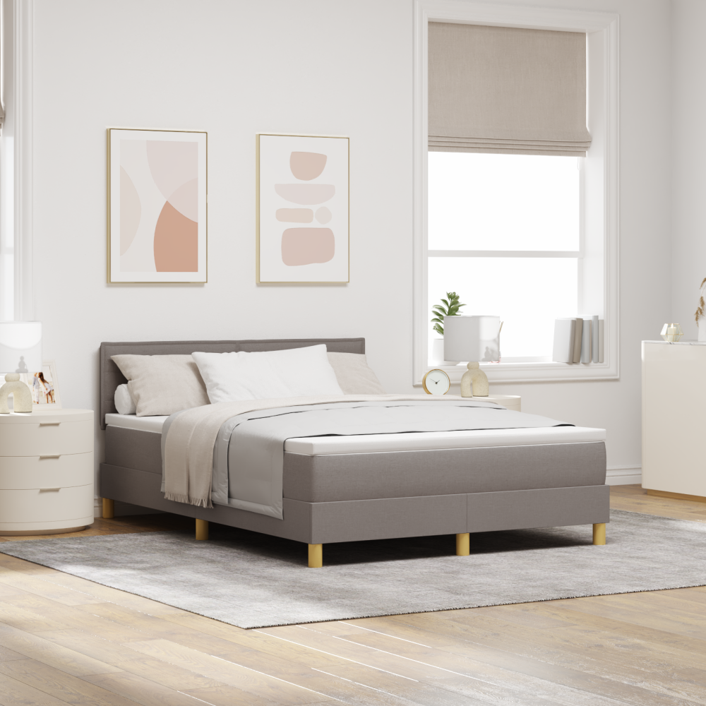 vidaXL LED Box Säng med LED-ljusslingor Taupe 160 x 200 cm tyg