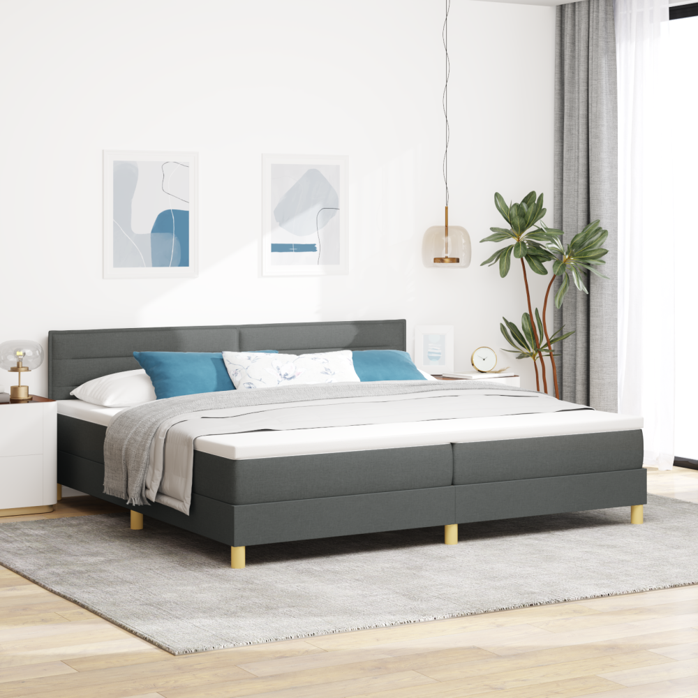 vidaXL LED Box Säng med LED-ljusslingor Mörkgrå 200 x 200 cm tyg