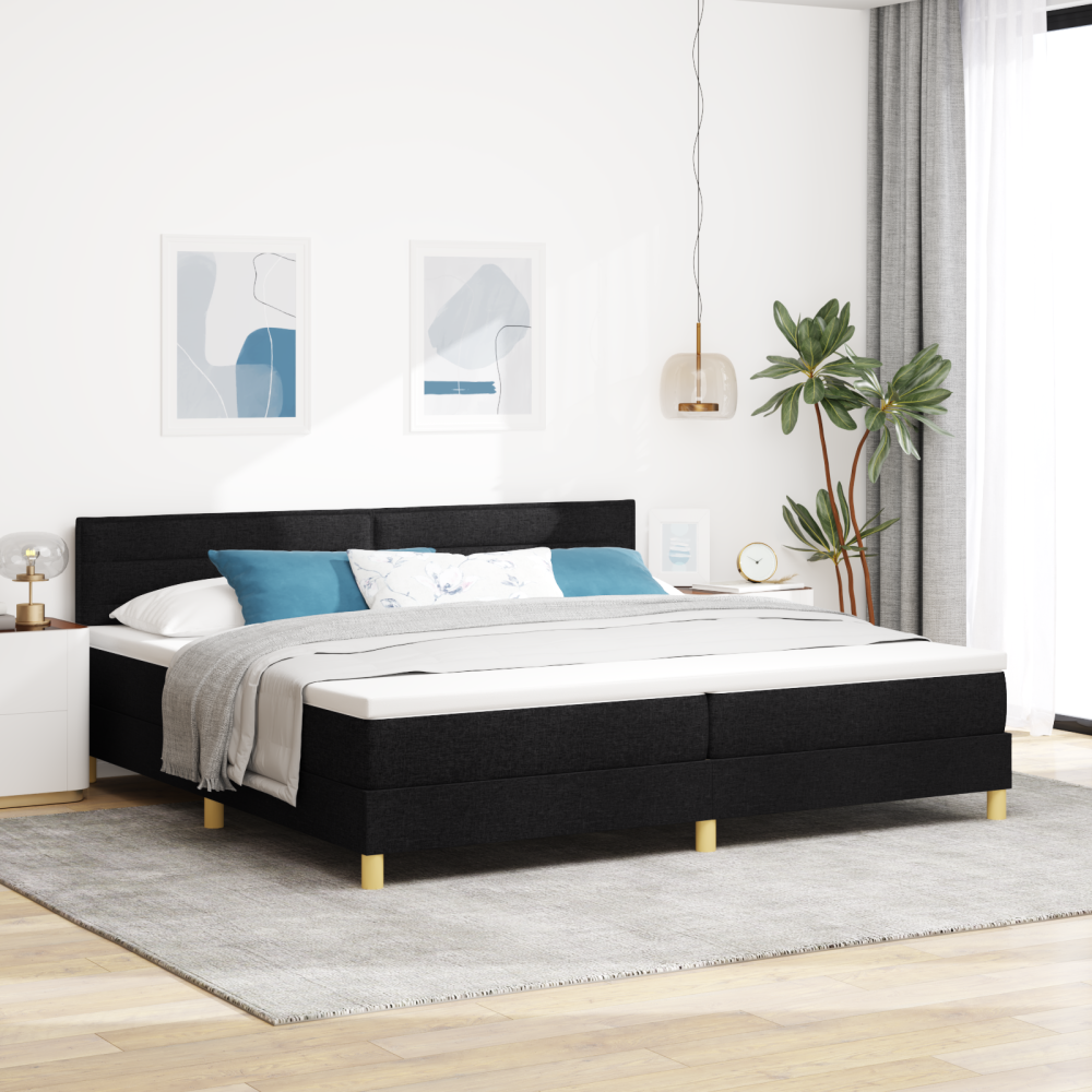 vidaXL LED Box Säng med LED-ljusslingor Svart 200 x 200 cm tyg