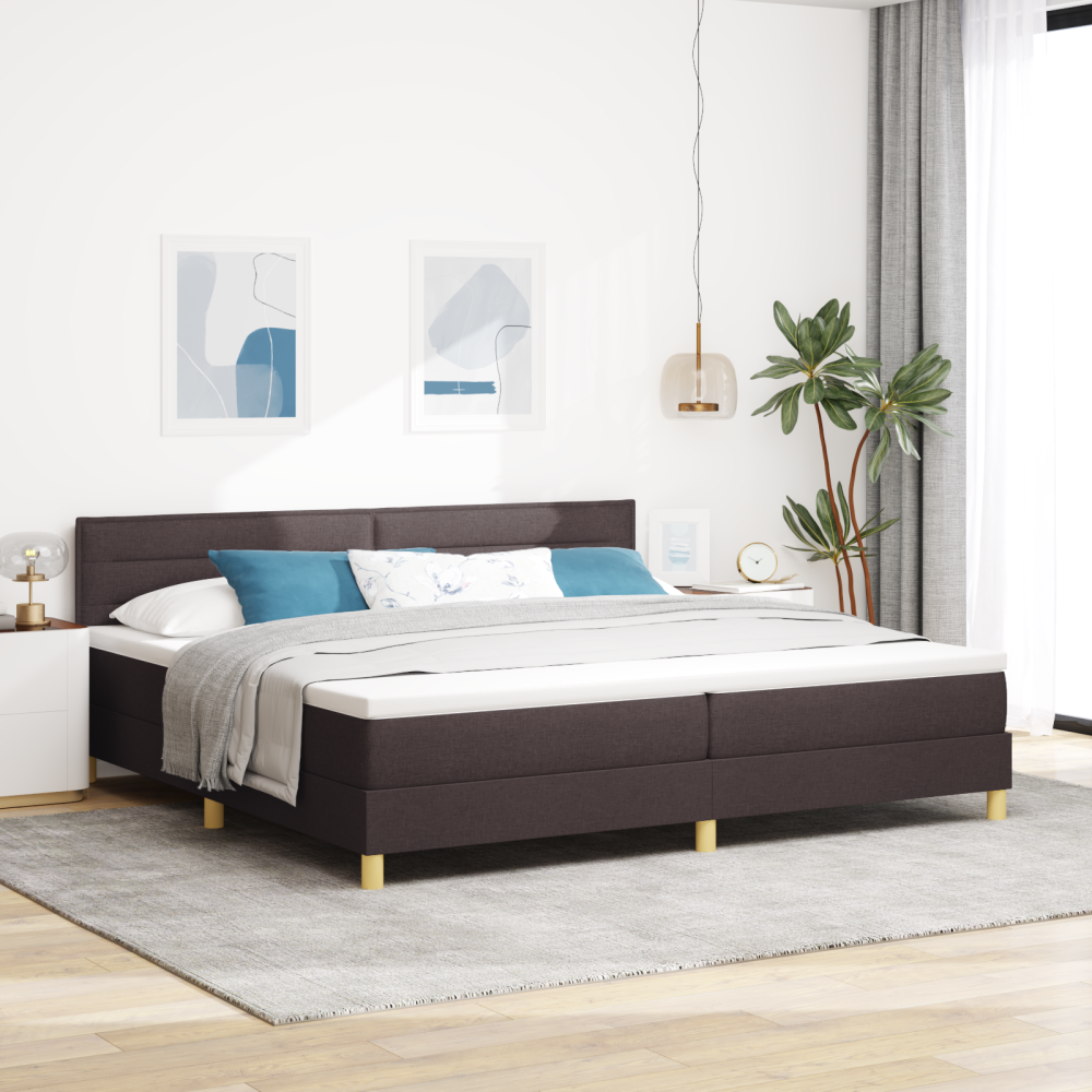 vidaXL LED Box Säng med LED-ljusslingor Mörkbrun 200 x 200 cm tyg
