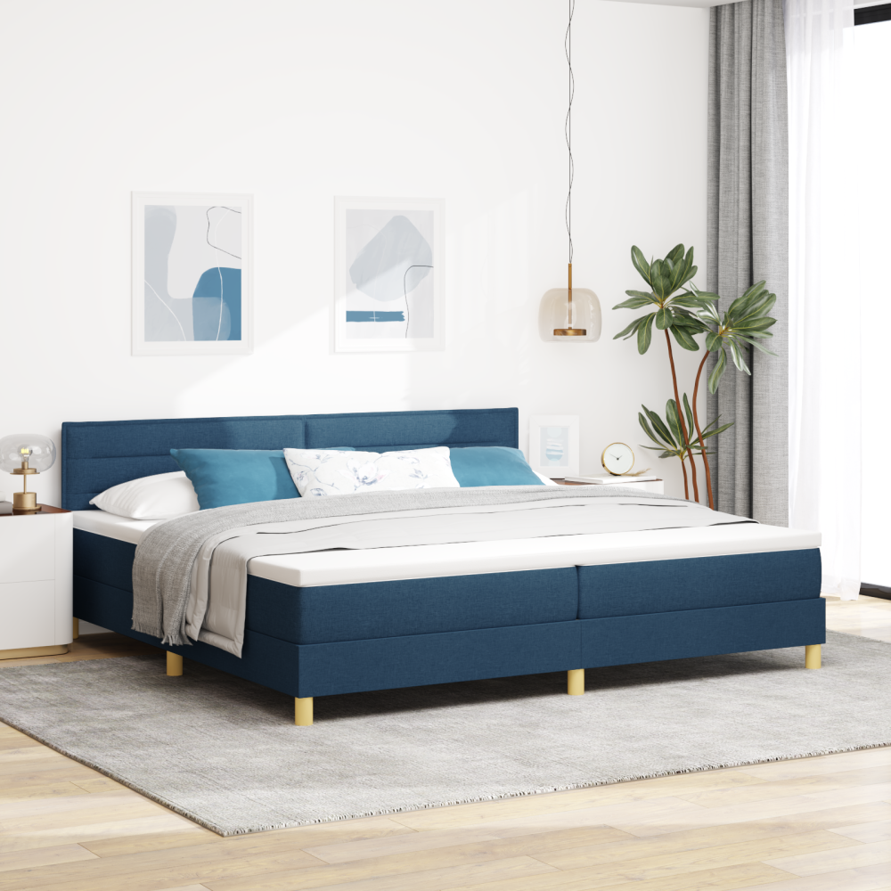 vidaXL Bäddfjäder med madrass med huvudgavel Blå 200 x 200 cm tyg