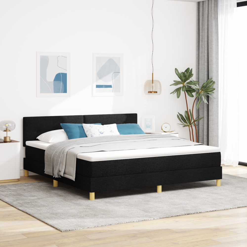 vidaXL LED Box Säng med LED-ljusslingor Svart 180 x 200 cm tyg