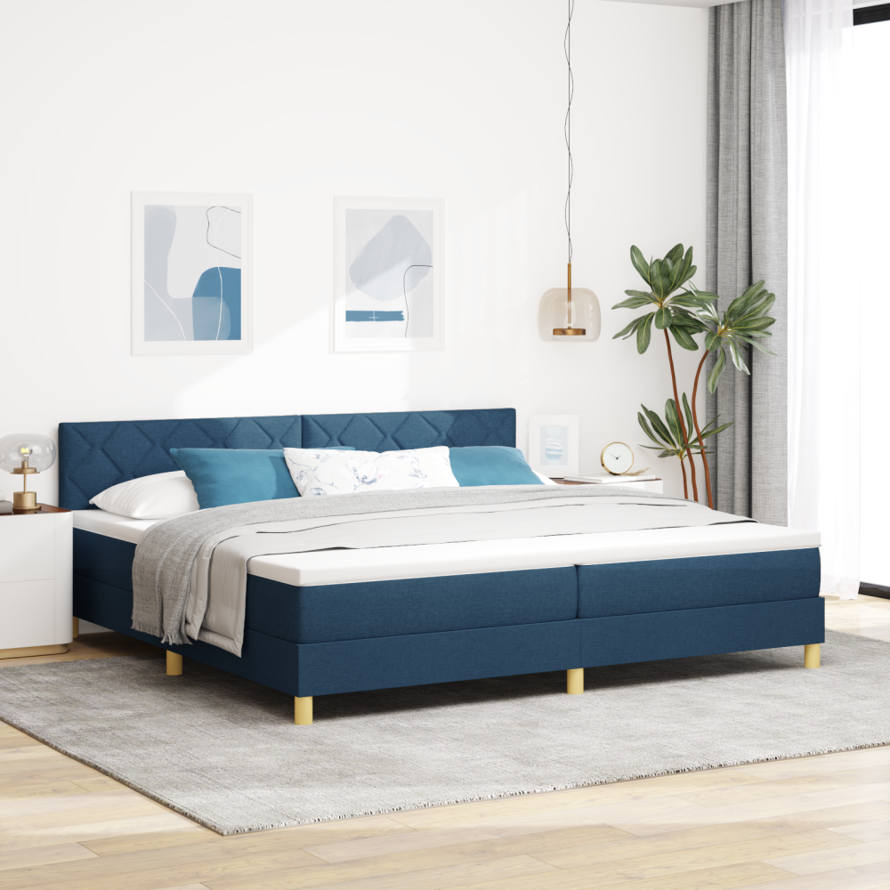 vidaXL Bäddfjäder med madrass med huvudgavel Blå 200 x 200 cm tyg