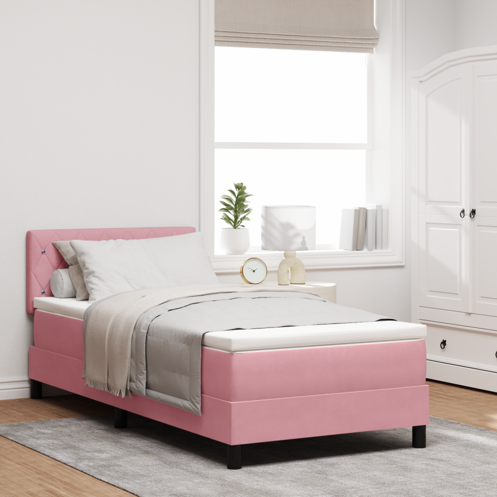 vidaXL LED Box Säng med madrass med led Rosa 90 x 190 cm Sammet