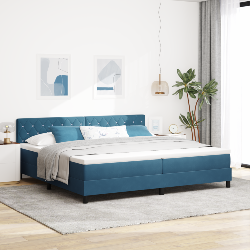 vidaXL Sängbotten med madrass & LED Mörkblå 200x200 cm Sammet