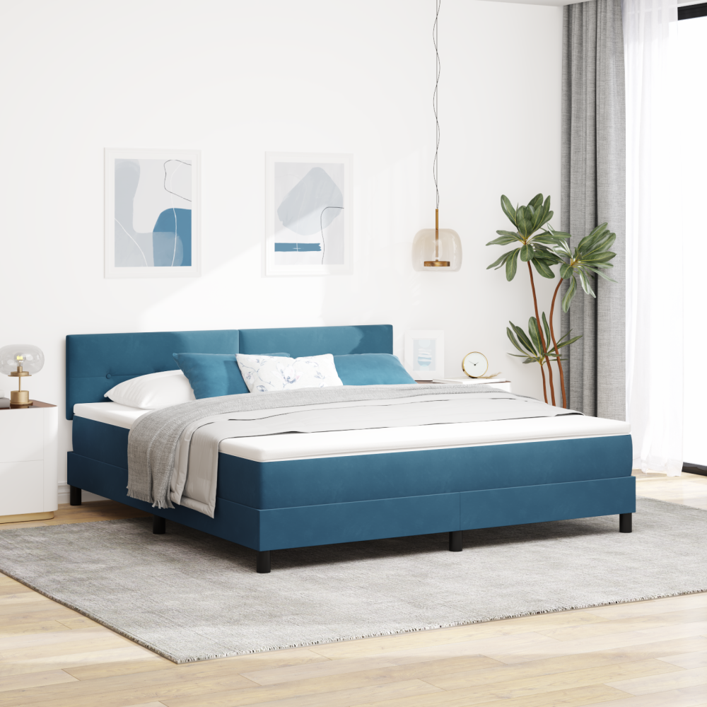 vidaXL LED Box Säng med LED-ljusslingor Mörkblå 180 x 200 cm Sammet
