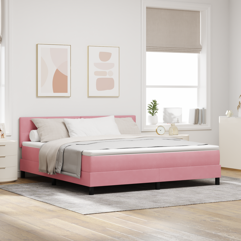 vidaXL LED Box Säng med LED-ljusslingor Rosa 180 x 200 cm Sammet
