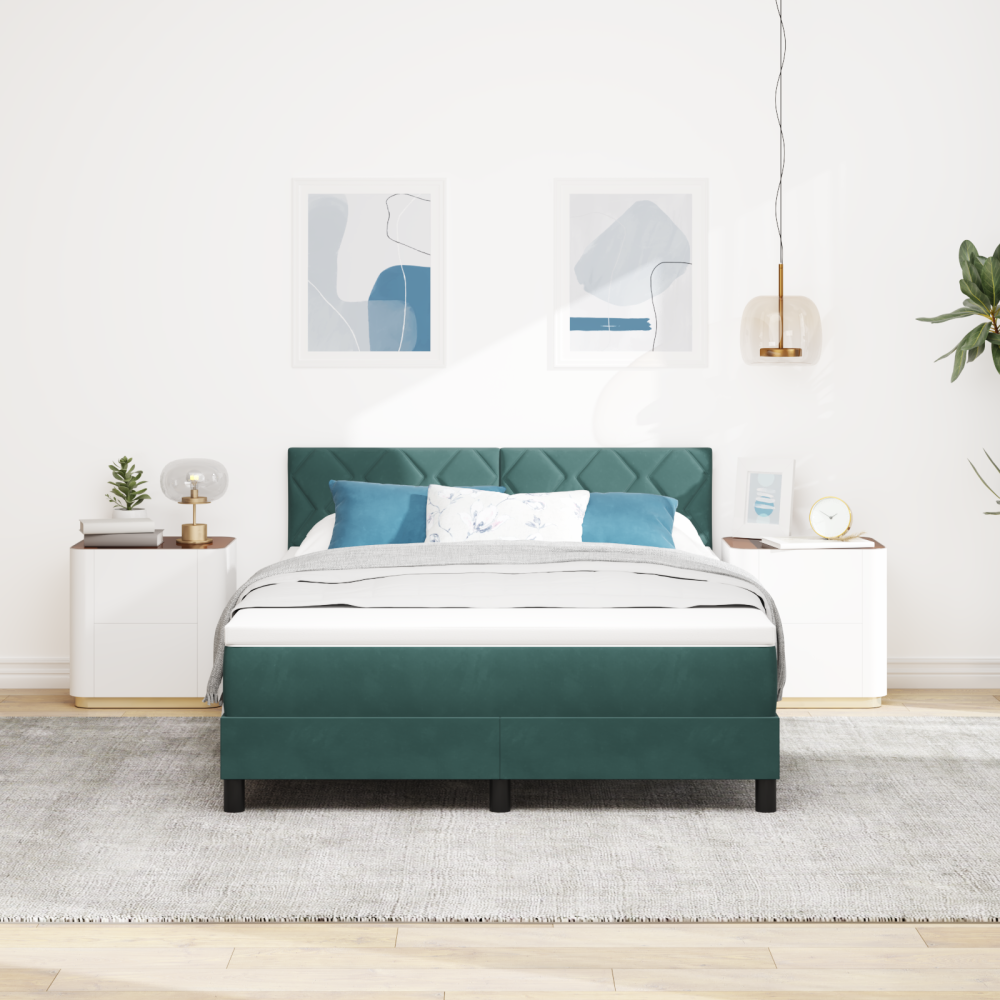 vidaXL LED Box Säng med LED-ljusslingor Mörkgrön 140 x 190 cm Sammet