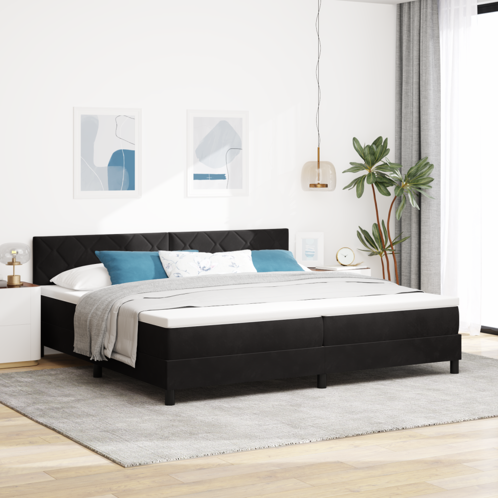 vidaXL LED Box Säng med LED-ljusslingor Svart 200 x 200 cm Sammet
