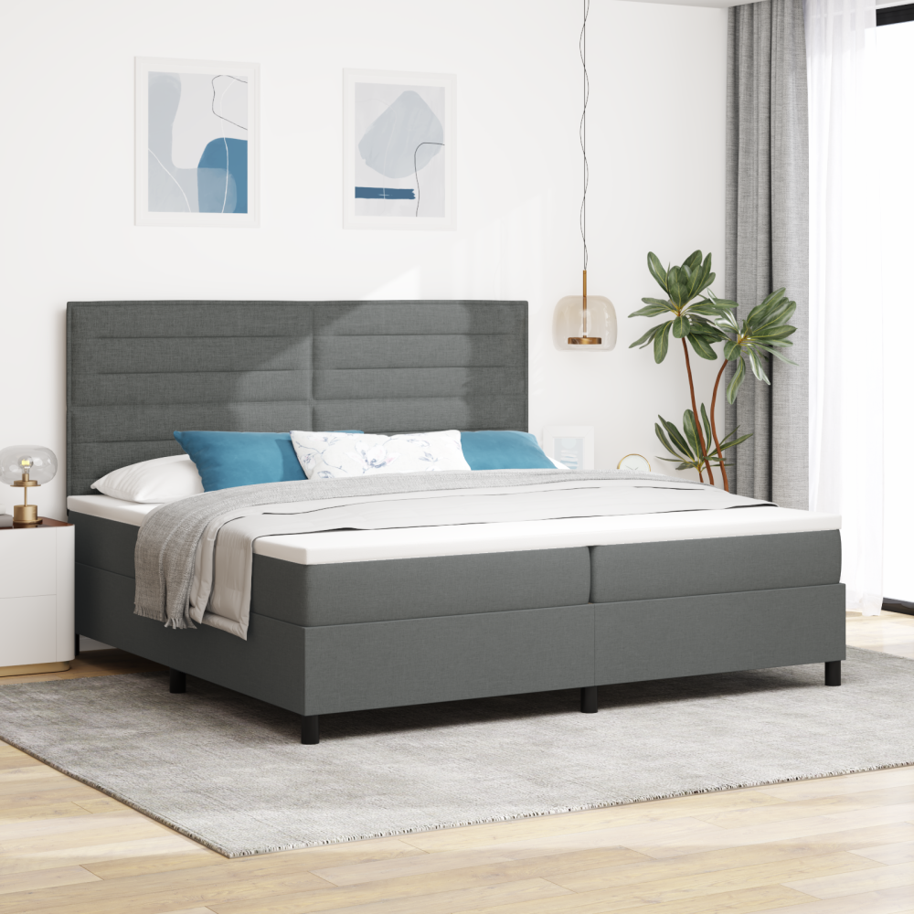 vidaXL Bäddfjäder med madrass med led Mörkgrå 200 x 200 cm tyg