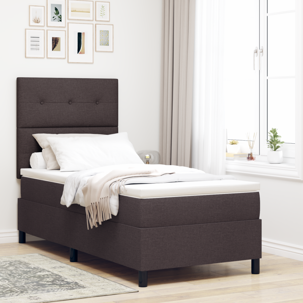 vidaXL Bäddfjäder med madrass med huvudgavel Mörkbrun 90 x 190 cm tyg