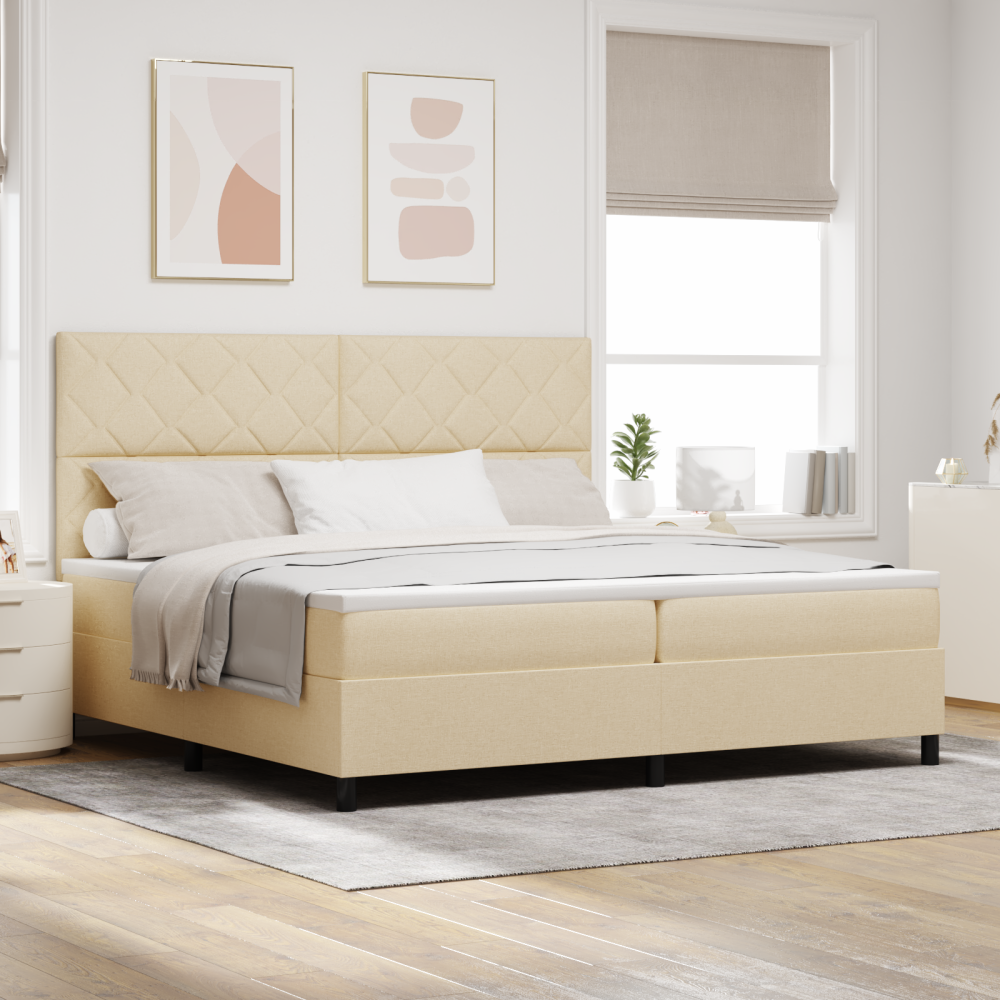 vidaXL Bäddfjäder med LED-ljusslingor Kräm 200 x 200 cm tyg