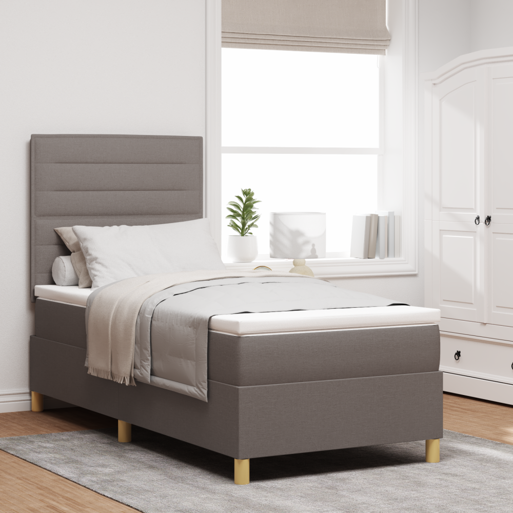 vidaXL LED Box Säng med madrass med huvudgavel Taupe 100 x 200 cm tyg