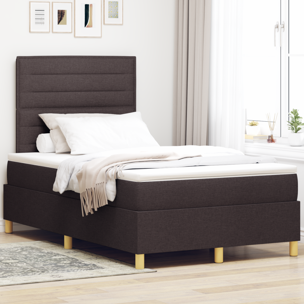 vidaXL Boxfjäder säng med madrass & LED Mörkbrun 120x200 cm Tyg